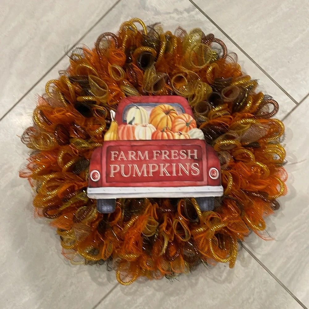 New 20” pumpkin harvest holiday fall wreath